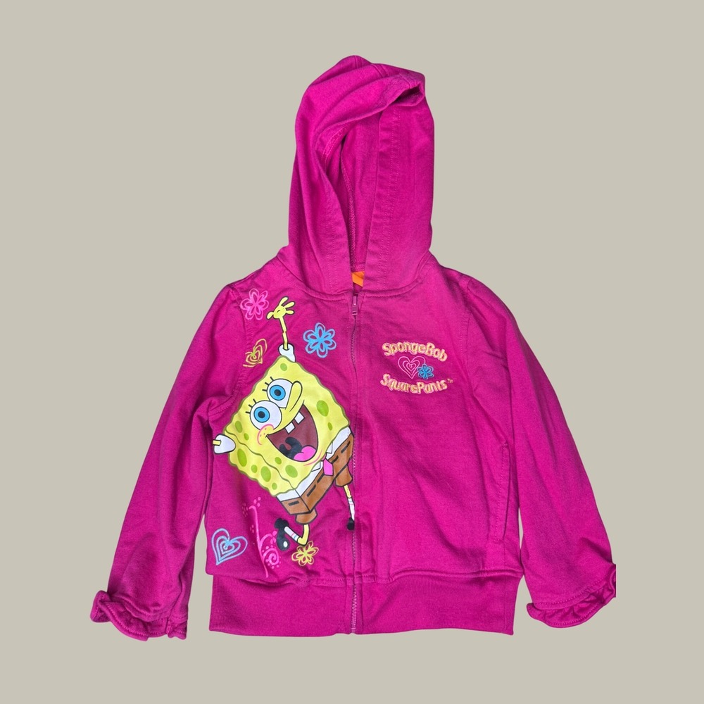 Nickelodeon Spongebob Squarepants Pink Zip Up Hoodie Ruffle Cuffs Girls 3T 2009